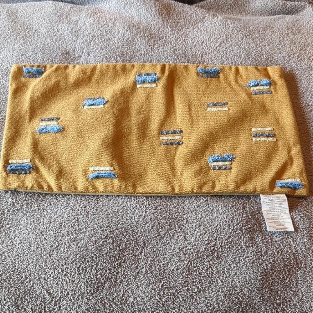 Yellow and Blue Accent Pillow Cover with Patterned Design